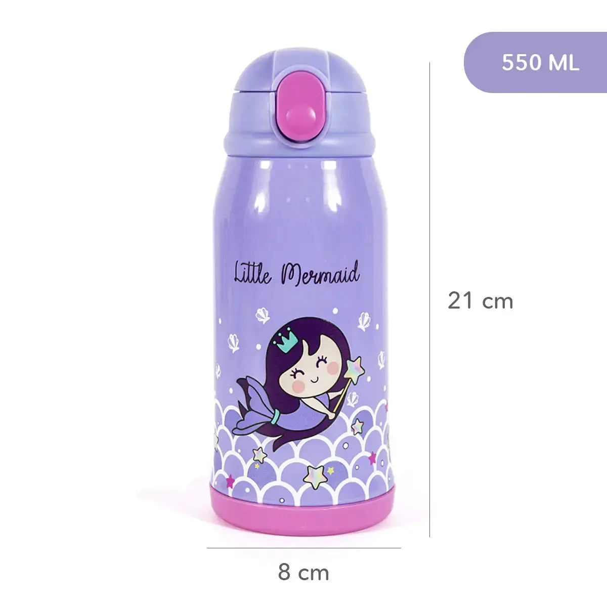 MILK&MOO Steel Kids Water Bottle with Bag Mermaid 550 ml/18.5 oz - Kids water bottles 