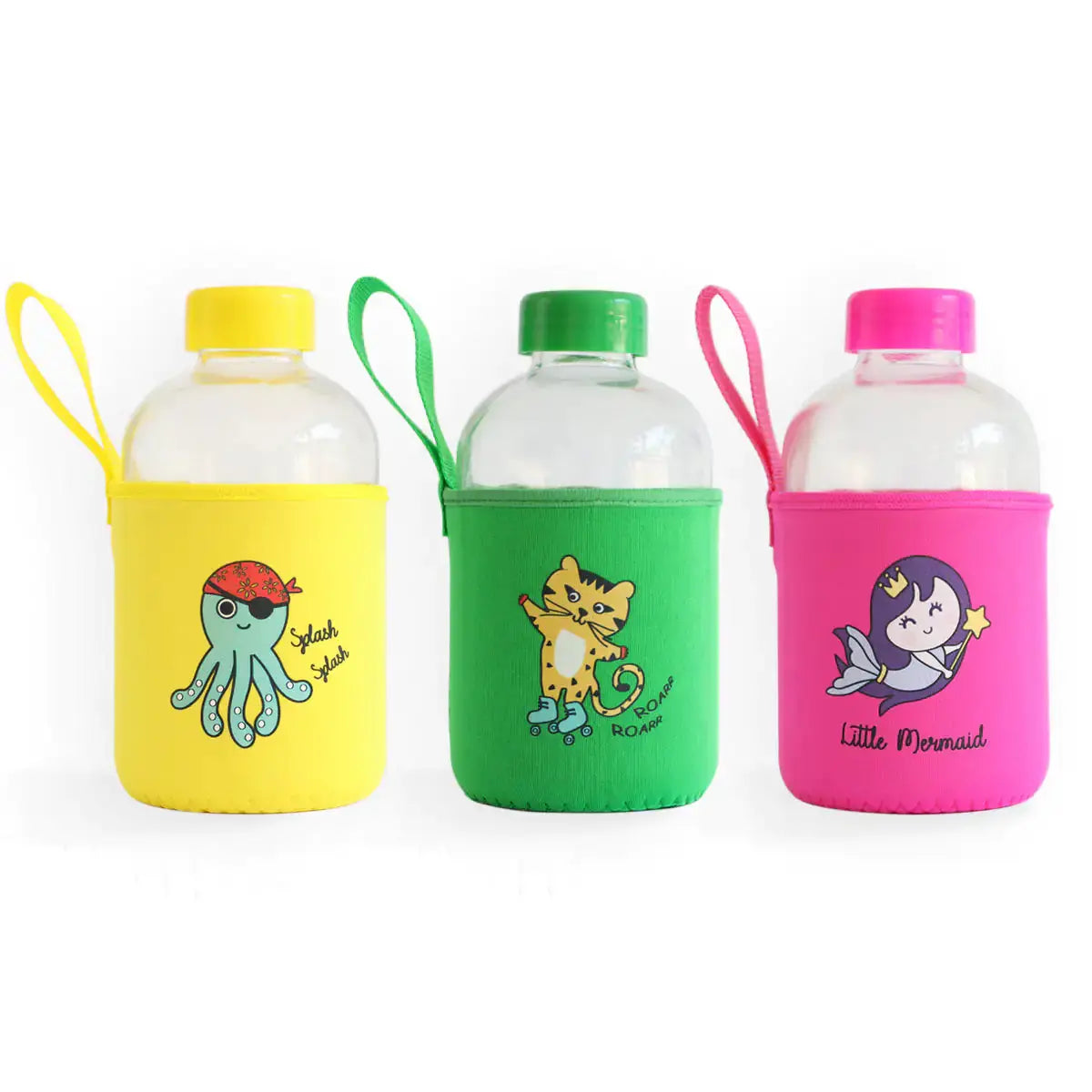 Milk&Moo Skater Cheetah Kids Glass Water Bottles 20 oz, 600 ml - Kids water bottles