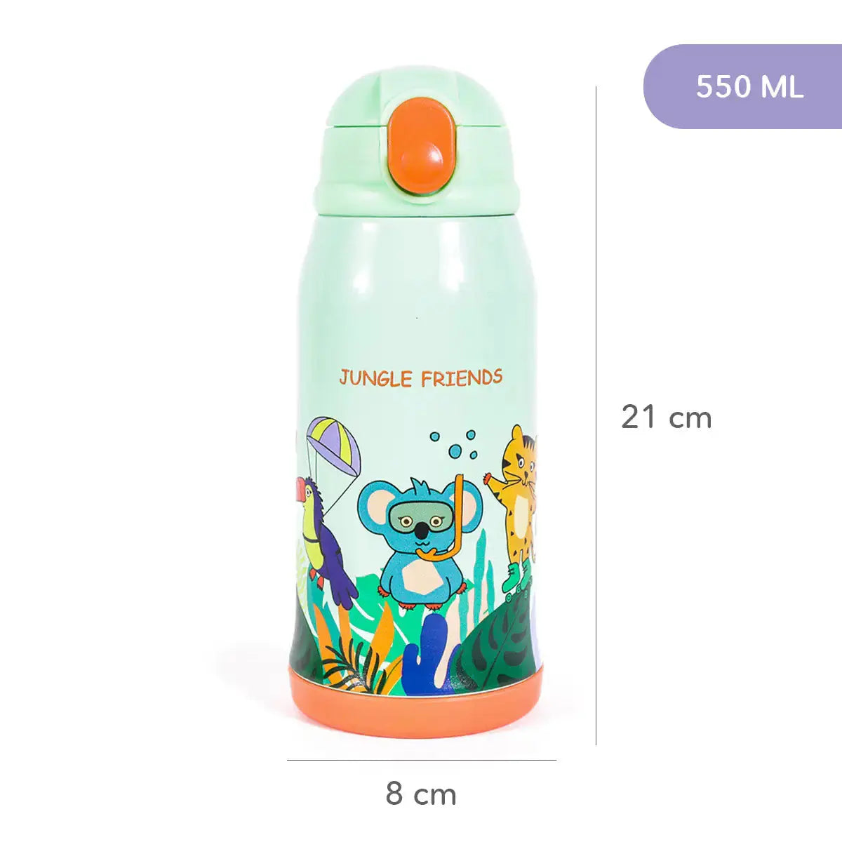 MILK&MOO Steel Kids Water Bottle with Bag Jungle Friends 550ml / 18.5 oz - Kids water bottles 