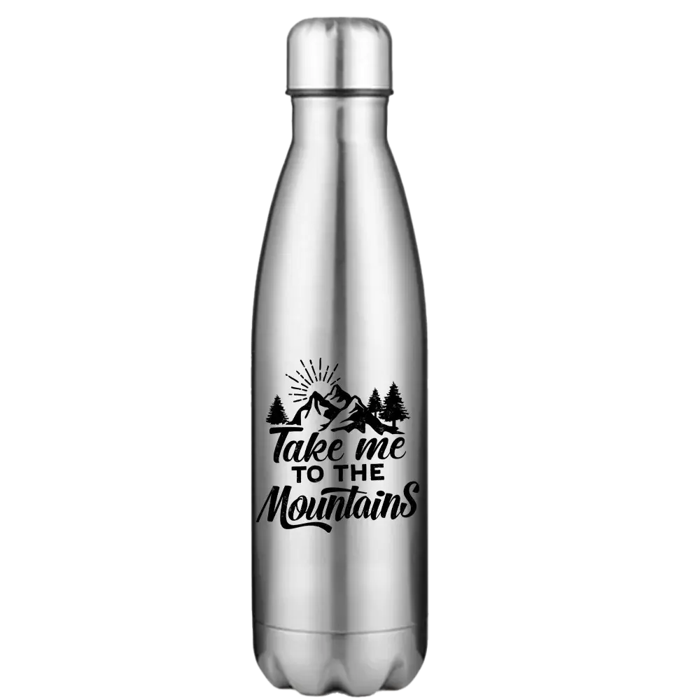 Hiking Take Me To The Mountains Stainless Steel Water Bottle Kids water bottles 55.92 Kids water bottles Silver-17oz