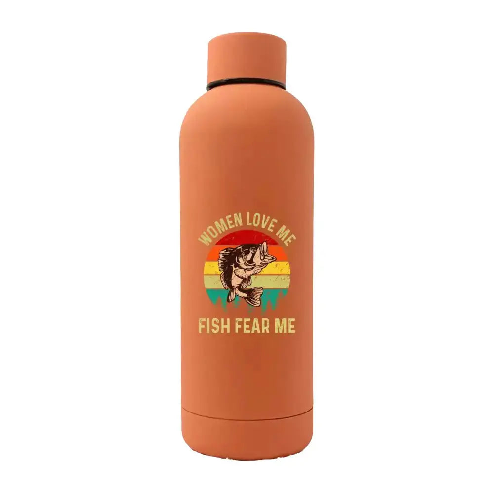 Women Love Me Fish Hate Me 17oz Stainless Rubberized Water Bottle Kids water bottles 101.05 Kids water bottles Orange