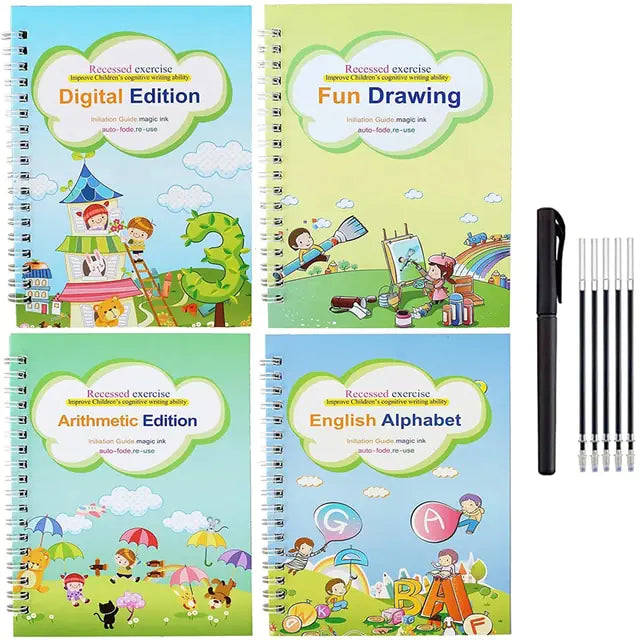 4 Books Pen Magic Copy Book Kids water bottles  Kids water bottles