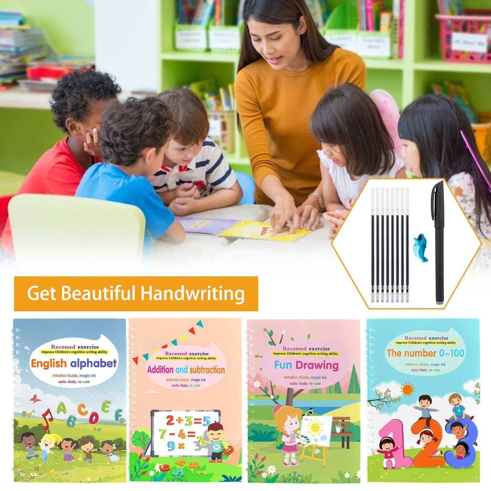 Children's Handwriting Tracing Book Set with Magic Practice Copybook and Pen Kids water bottles  Kids water bottles