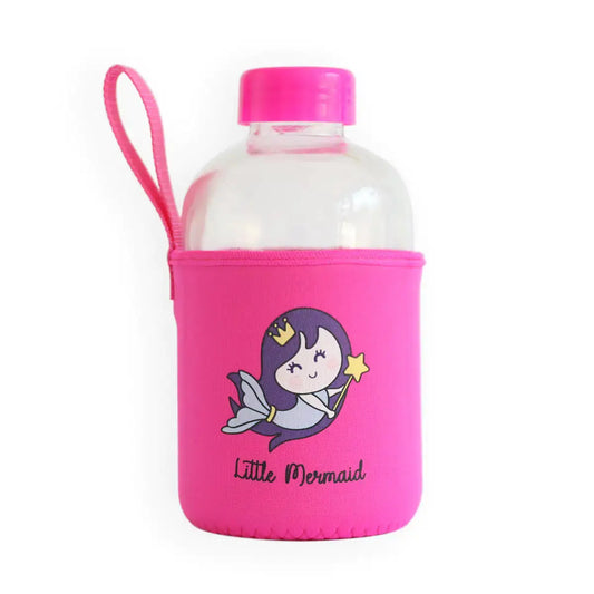 Milk&Moo Little Mermaid Kids Glass Water Bottles 20 oz, 600 ml