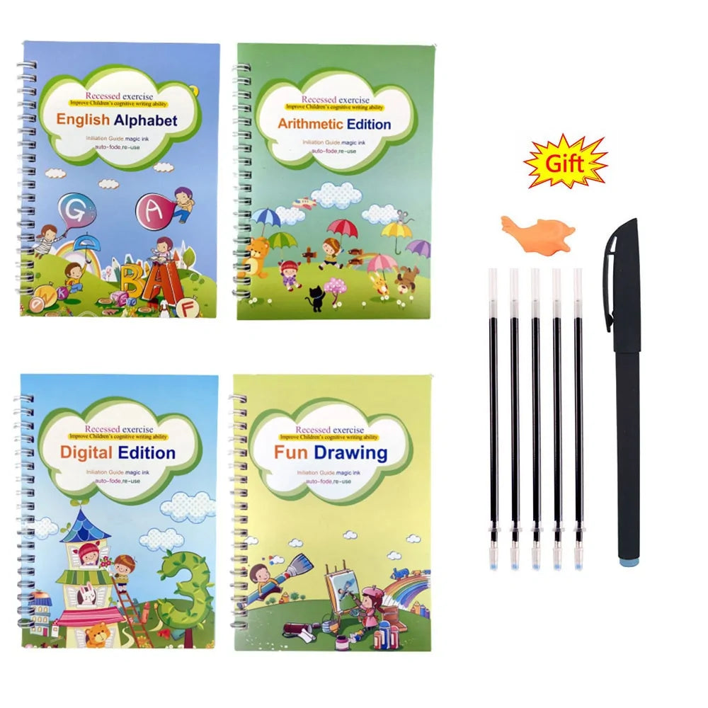 Magic Practice Book Set with Wiping Pen and Sticker Copybook for Children Kids water bottles  Kids water bottles