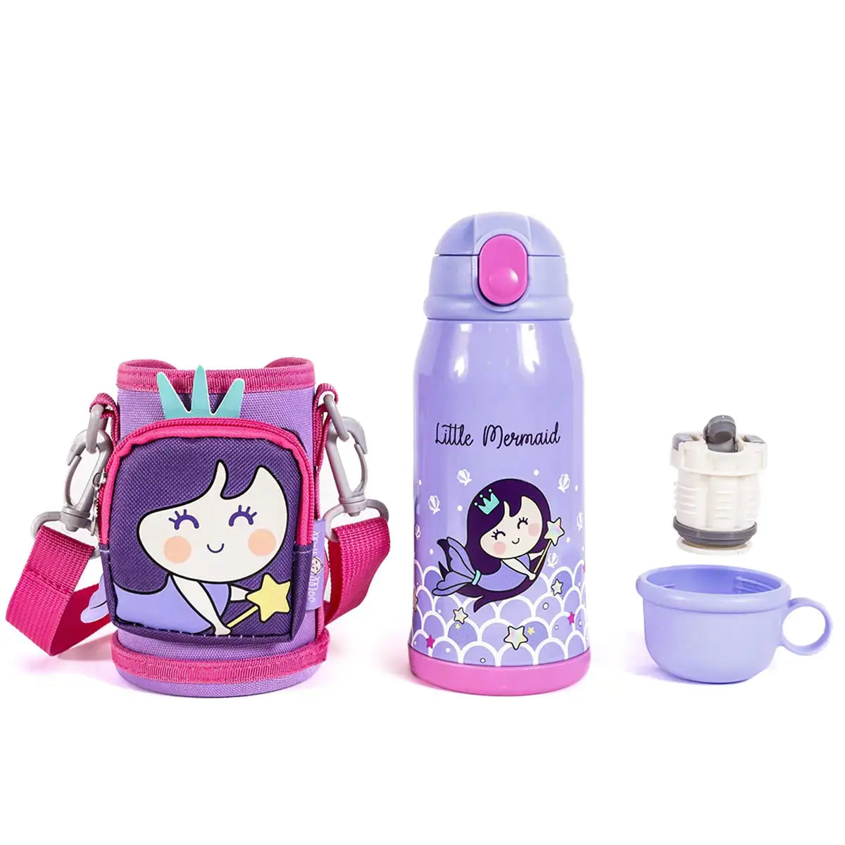 MILK&MOO Steel Kids Water Bottle with Bag Mermaid 550 ml/18.5 oz - Kids water bottles 