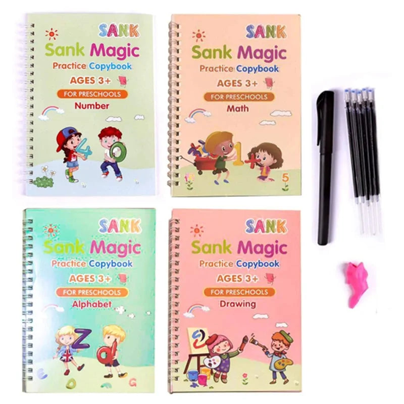 Magic Practice Book Set with Wiping Pen and Sticker Copybook for Children Kids water bottles 17.00 Kids water bottles 4-Books-A-5.1-x-7.5-inches