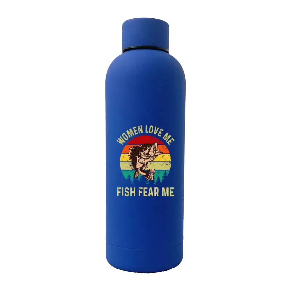 Women Love Me Fish Hate Me 17oz Stainless Rubberized Water Bottle Kids water bottles 101.05 Kids water bottles Blue